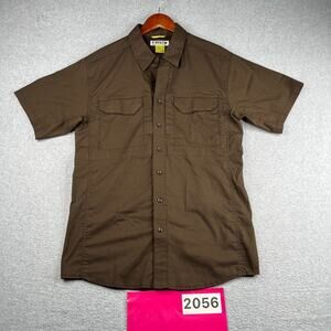 First Tactical Ripstop Shirt Brown Utility Pockets Button Up Short Sleeve Mens M